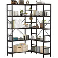 5 Tier Corner Bookcase, Industrial L-Shaped Wooden Bookcase, Large Storage Display Shelf with Metal Frame, Home Office, Living Room, Kitchen