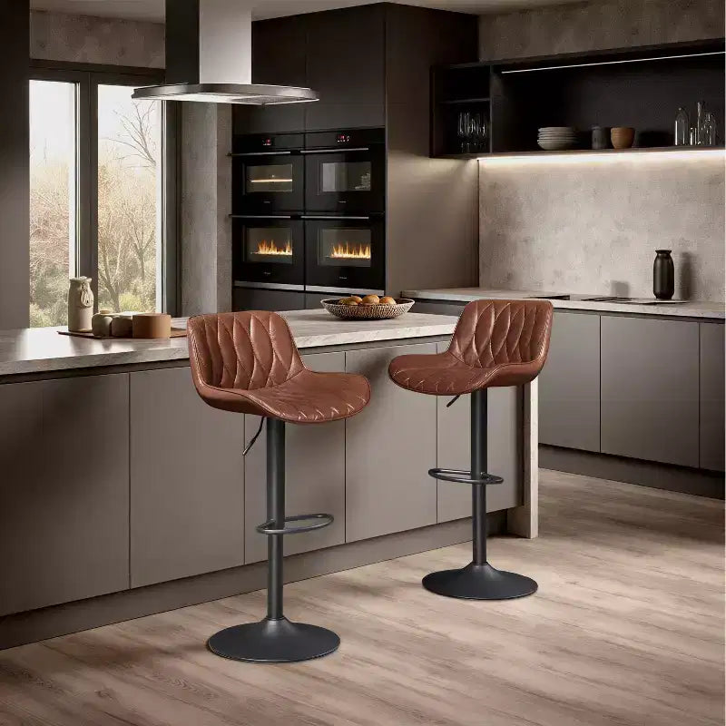Art Leon, set di 2 sgabelli da bar girevoli e regolabili in altezza in similpelle, stile moderno di metà secolo