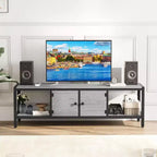 Mobile TV rustico Whizmax 65 per TV fino a 75 pollici, Centro di intrattenimento con contenitore, 2 ante e gambe regolabili, Ripiani aperti per soggiorno