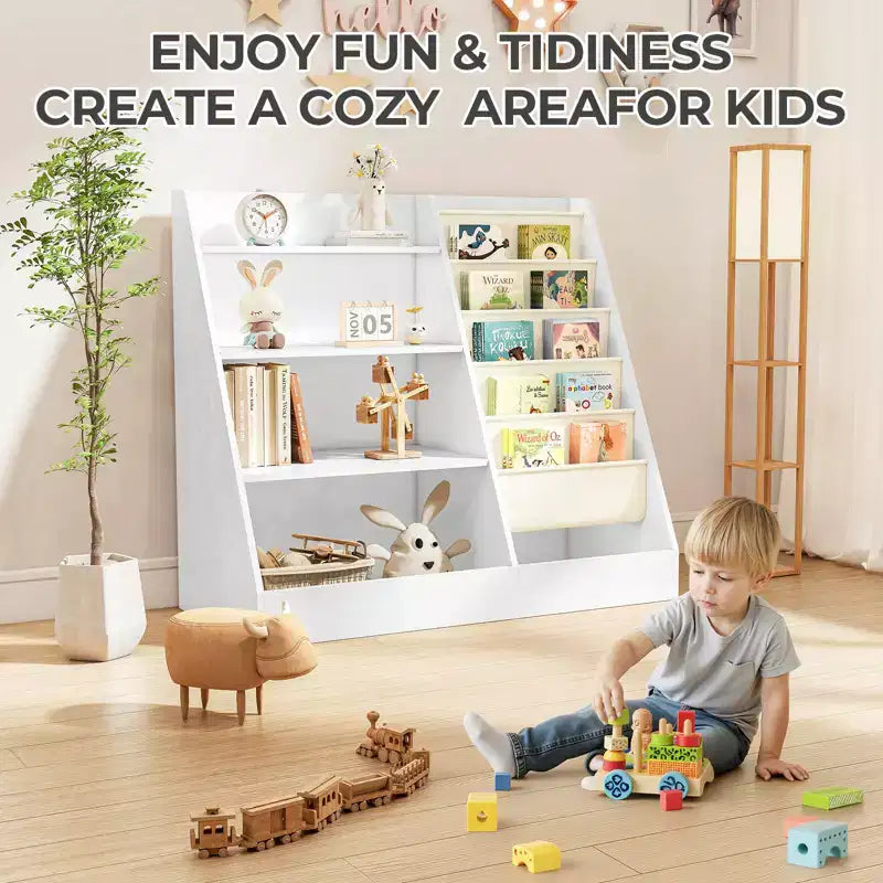 SUGIFT Scaffale a 4 ripiani per libri e giochi per bambini