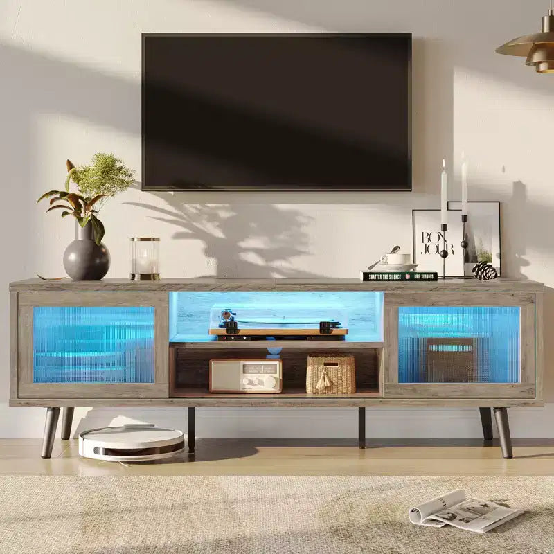 Mobile TV Bestier Modern da 63 pollici con luci LED per TV fino a 70 pollici, Console Multimediale con Gestione Cavi