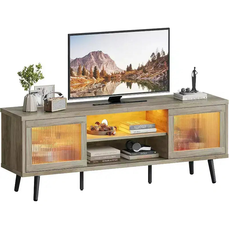 Mobile TV Bestier Modern da 63 pollici con luci LED per TV fino a 70 pollici, Console Multimediale con Gestione Cavi