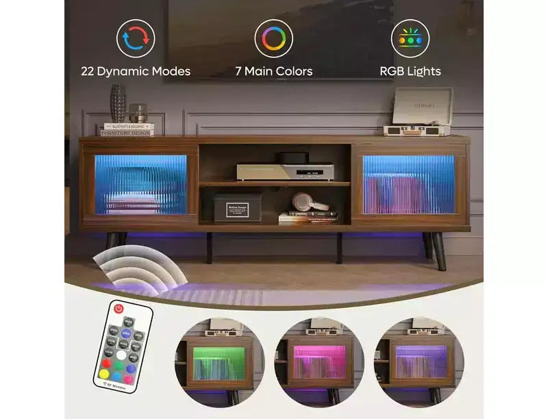 Mobile TV Bestier Modern da 63 pollici con luci LED per TV fino a 70 pollici, Console Multimediale con Gestione Cavi