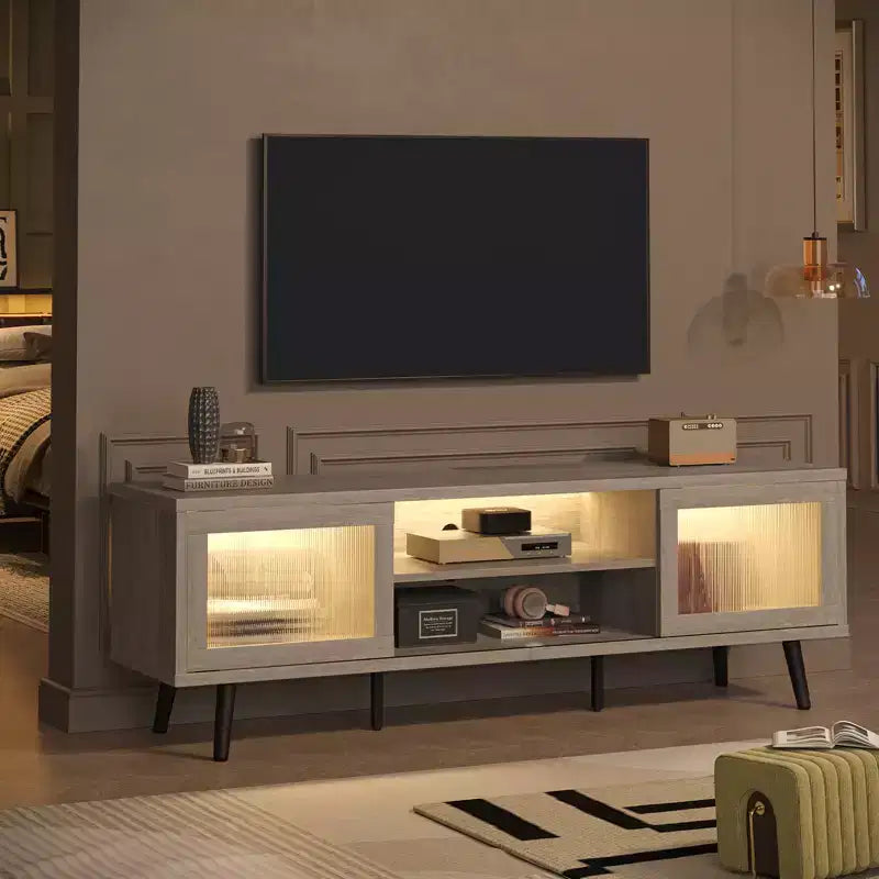 Mobile TV Bestier Modern da 63 pollici con luci LED per TV fino a 70 pollici, Console Multimediale con Gestione Cavi