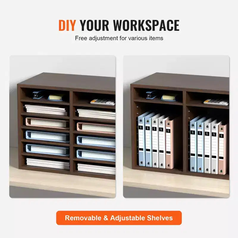 VEVOR Organizzatori per Documenti, 12 Scomparti per Ufficio con Ripiani Regolabili, Classificatore in Legno 51,8x30,5x40,9 cm, Certificato EPA