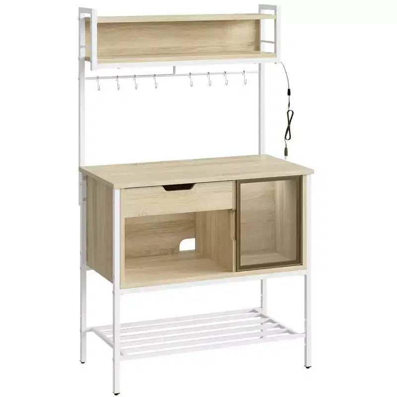 Besiter 60 Scaffale da Cucina per Panettieri con Luce LED, Supporto per Microonde a 6 Livelli con Cassetto Contenitore e 8 Ganci