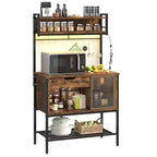 Besiter 60 Scaffale da Cucina per Panettieri con Luce LED, Supporto per Microonde a 6 Livelli con Cassetto Contenitore e 8 Ganci