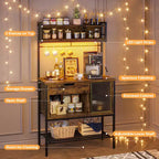 Besiter 60 Scaffale da Cucina per Panettieri con Luce LED, Supporto per Microonde a 6 Livelli con Cassetto Contenitore e 8 Ganci