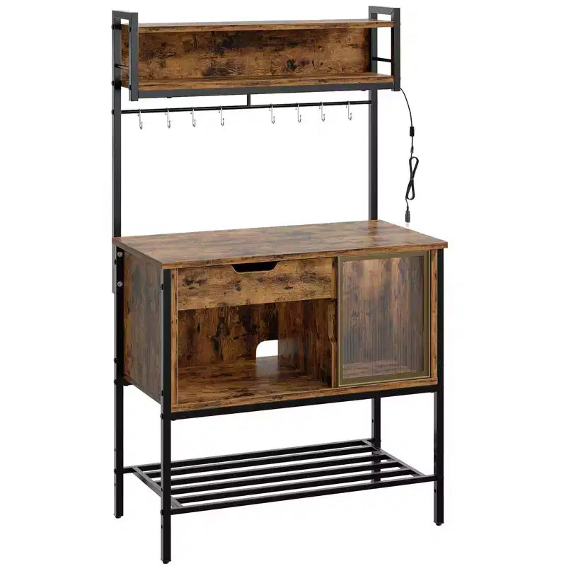 Besiter 60 Scaffale da Cucina per Panettieri con Luce LED, Supporto per Microonde a 6 Livelli con Cassetto Contenitore e 8 Ganci