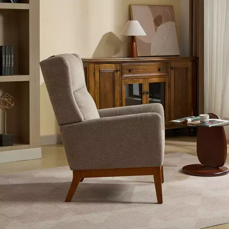 Poltroncina Okak Modern con rivestimento confortevole 1 pz, elegante divano singolo in legno massello con schienale alto per soggiorno, camera da letto, sala lettura