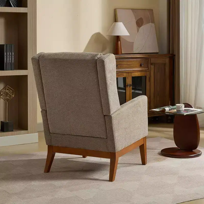 Poltroncina Okak Modern con rivestimento confortevole 1 pz, elegante divano singolo in legno massello con schienale alto per soggiorno, camera da letto, sala lettura