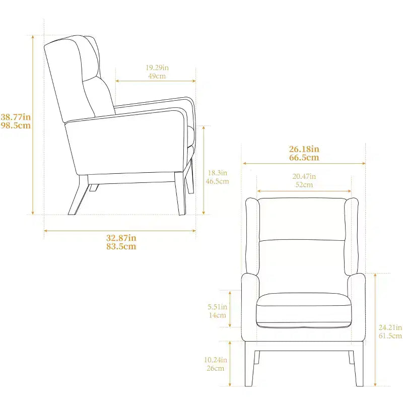 Poltroncina Okak Modern con rivestimento confortevole 1 pz, elegante divano singolo in legno massello con schienale alto per soggiorno, camera da letto, sala lettura