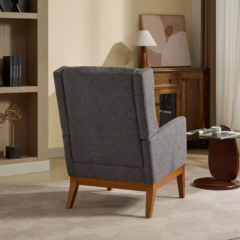 Poltroncina Okak Modern con rivestimento confortevole 1 pz, elegante divano singolo in legno massello con schienale alto per soggiorno, camera da letto, sala lettura