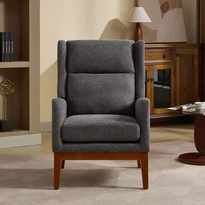 Poltroncina Okak Modern con rivestimento confortevole 1 pz, elegante divano singolo in legno massello con schienale alto per soggiorno, camera da letto, sala lettura