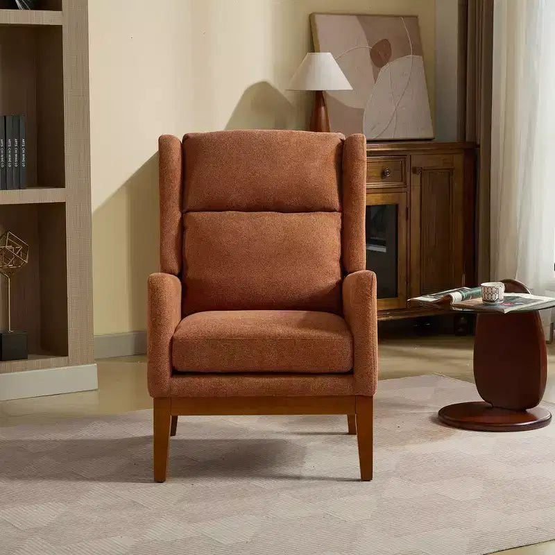 Poltroncina Okak Modern con rivestimento confortevole 1 pz, elegante divano singolo in legno massello con schienale alto per soggiorno, camera da letto, sala lettura