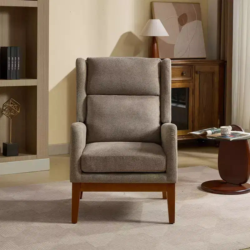 Poltroncina Okak Modern con rivestimento confortevole 1 pz, elegante divano singolo in legno massello con schienale alto per soggiorno, camera da letto, sala lettura