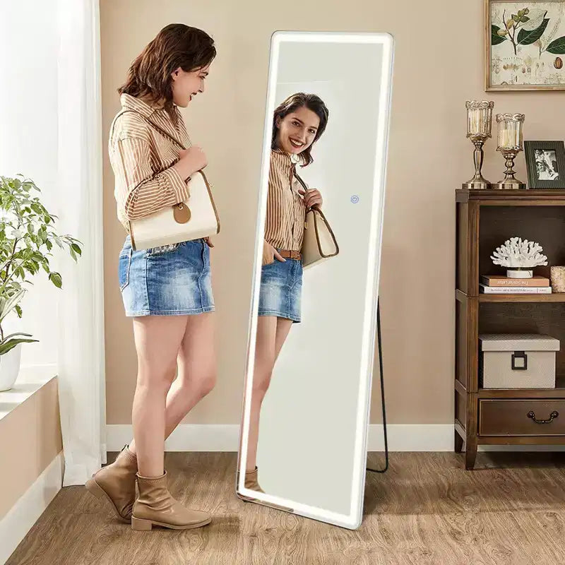 Specchio per trucco a LED regolabile 64x21 pollici, specchio da bagno illuminato con luminosità dimmerabile, bianco