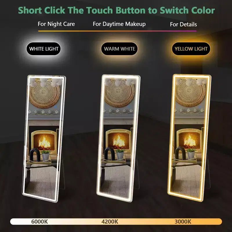 Specchio per trucco a LED regolabile 64x21 pollici, specchio da bagno illuminato con luminosità dimmerabile, bianco