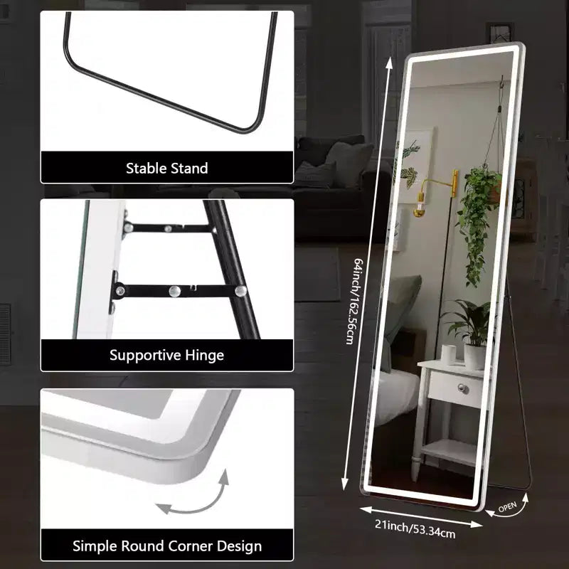 Specchio per trucco a LED regolabile 64x21 pollici, specchio da bagno illuminato con luminosità dimmerabile, bianco