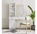 Okak Tavolo da Trucco con Luci, Moderna ed Elegante Toeletta con Sistema di Archiviazione Multi-Livello e Specchio Integrato, Set Trucco da Camera da Letto Salvaspazio, Bianco