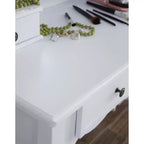 Set toeletta Okak con tavolo e sedia, scrivania da trucco e sgabello in legno per camera da letto e soggiorno, bianco