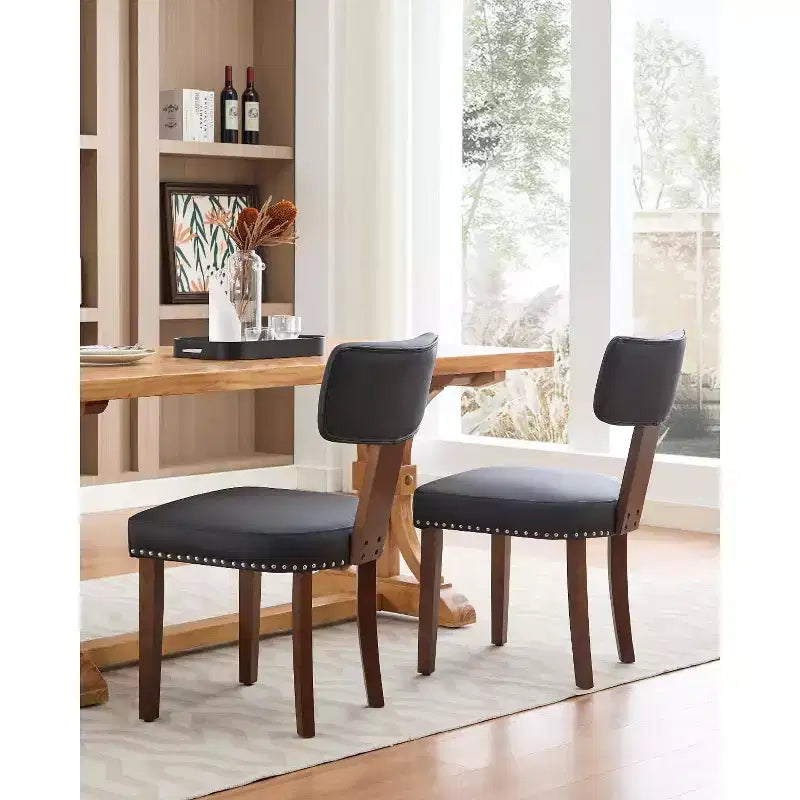 Sedie da pranzo moderne in tessuto, sedie da cucina imbottite con telaio in legno massello, gambe in legno, finiture con borchie