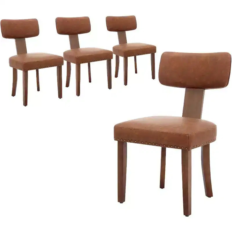 Sedie da pranzo moderne in tessuto, sedie da cucina imbottite con telaio in legno massello, gambe in legno, finiture con borchie