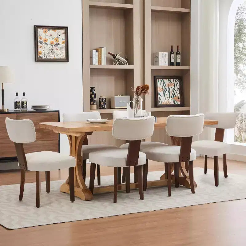 Sedie da pranzo moderne in tessuto, sedie da cucina imbottite con telaio in legno massello, gambe in legno, finiture con borchie