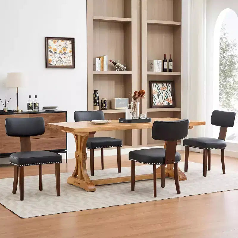 Sedie da pranzo moderne in tessuto, sedie da cucina imbottite con telaio in legno massello, gambe in legno, finiture con borchie