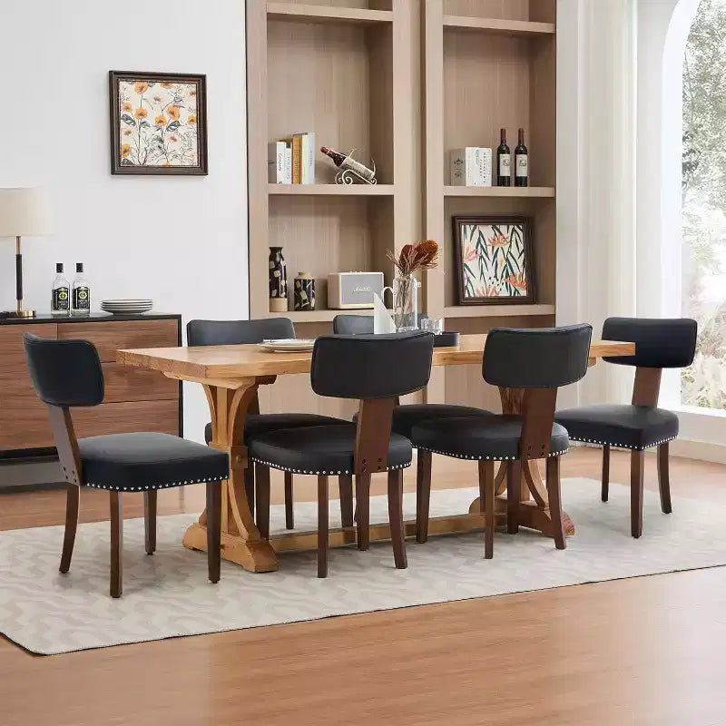 Sedie da pranzo moderne in tessuto, sedie da cucina imbottite con telaio in legno massello, gambe in legno, finiture con borchie