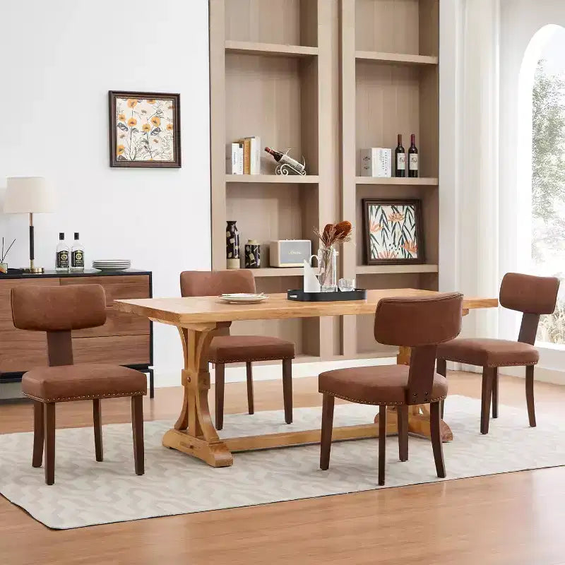 Sedie da pranzo moderne in tessuto, sedie da cucina imbottite con telaio in legno massello, gambe in legno, finiture con borchie