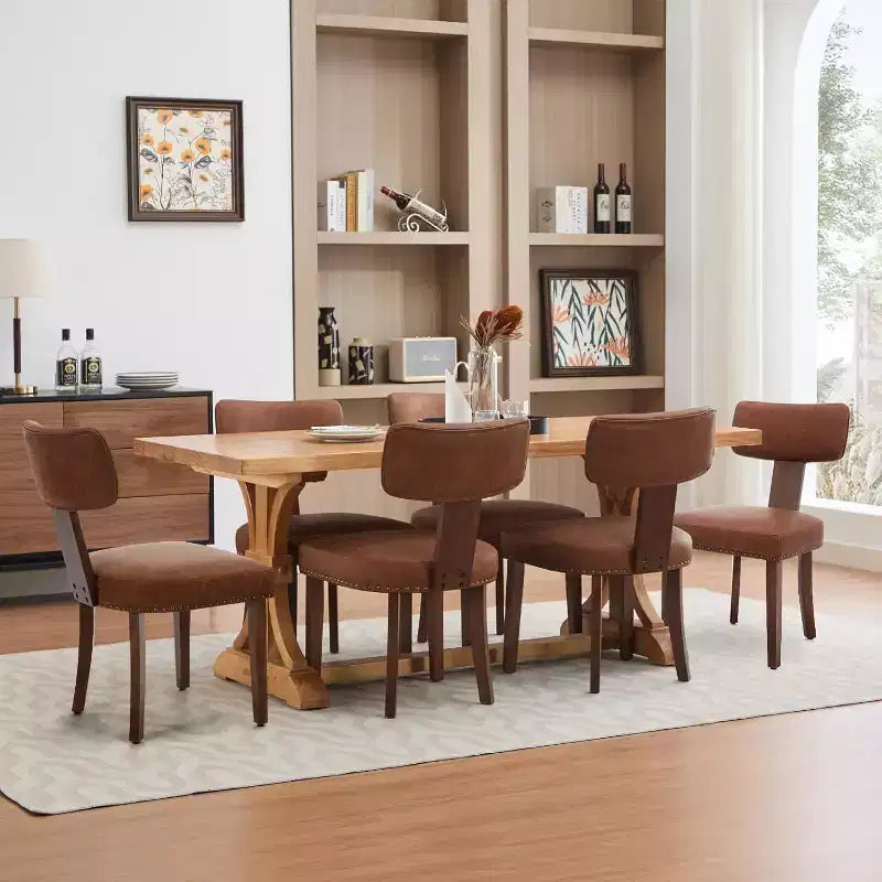 Sedie da pranzo moderne in tessuto, sedie da cucina imbottite con telaio in legno massello, gambe in legno, finiture con borchie