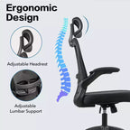 Sedia da ufficio ergonomica in rete con poggiatesta, supporto lombare e braccioli ribaltabili
