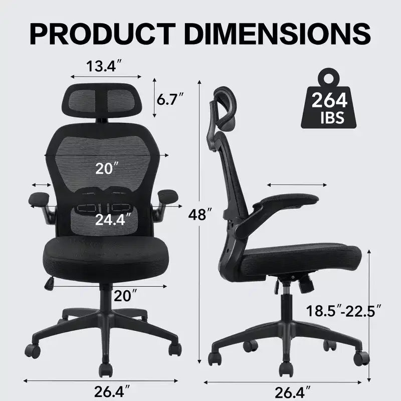 Sedia da ufficio ergonomica in rete con poggiatesta, supporto lombare e braccioli ribaltabili