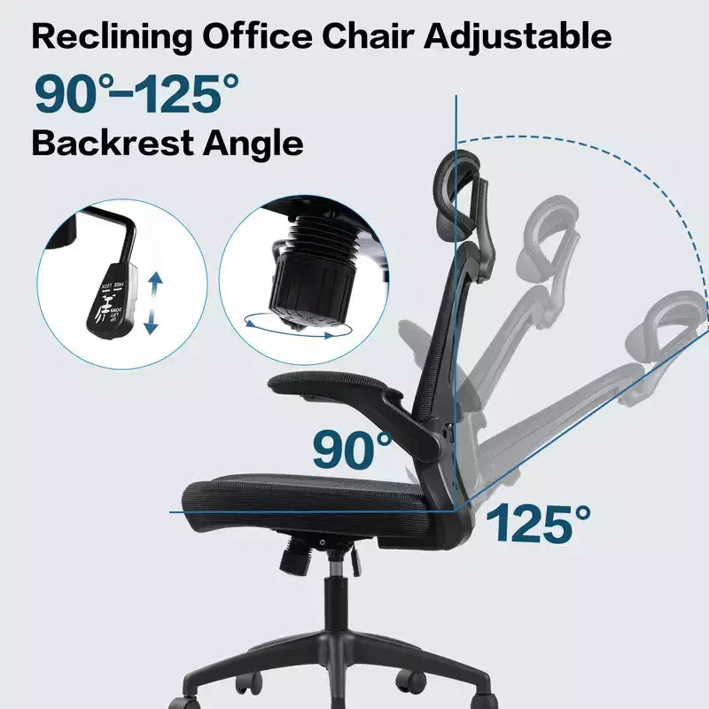 Sedia da ufficio ergonomica in rete con poggiatesta, supporto lombare e braccioli ribaltabili