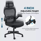 Sedia da ufficio ergonomica in rete con poggiatesta, supporto lombare e braccioli ribaltabili