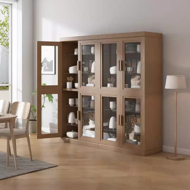 Mobiletto in Legno, Organizzatore Contenitore con Ripiani Regolabili e Ante in Vetro per Cucina Camera da Letto Ingresso Soggiorno Sala da Pranzo