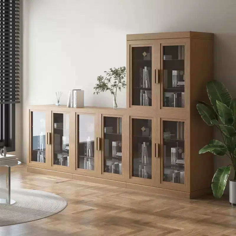 Mobiletto in Legno, Organizzatore Contenitore con Ripiani Regolabili e Ante in Vetro per Cucina Camera da Letto Ingresso Soggiorno Sala da Pranzo