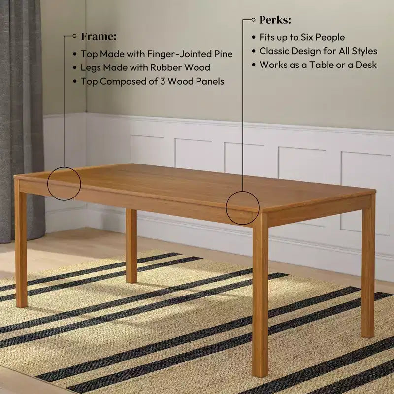 Now Furniture 72 Tavolo da pranzo in legno per 6 persone, Tavolo da cucina rettangolare