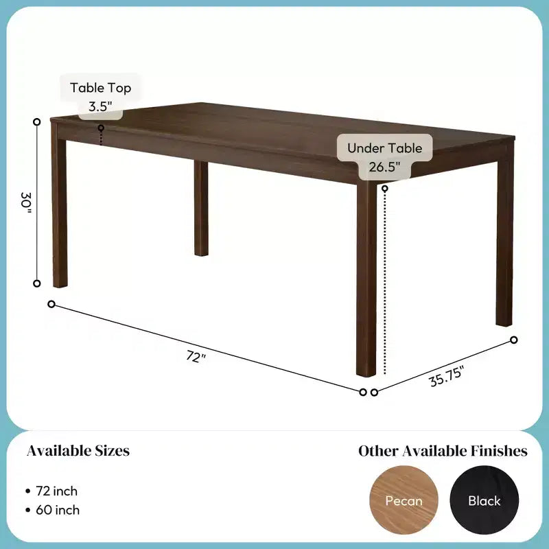 Now Furniture 72 Tavolo da pranzo in legno per 6 persone, Tavolo da cucina rettangolare