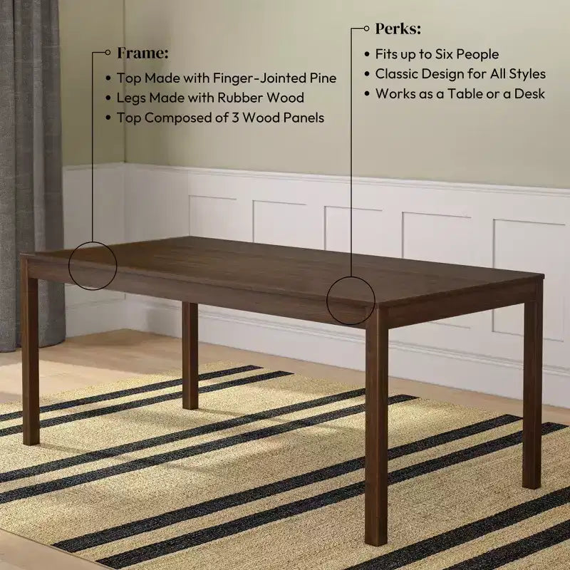 Now Furniture 72 Tavolo da pranzo in legno per 6 persone, Tavolo da cucina rettangolare