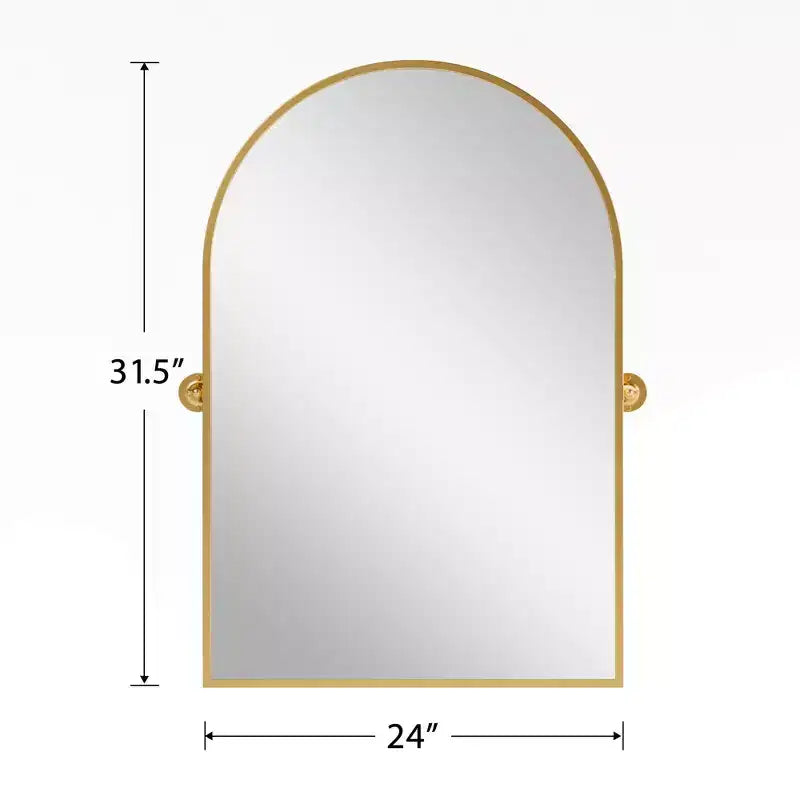 Specchio da bagno ad arco 31x24 con accessori, specchio da parete girevole in ferro, specchio da parete montato a parete per camera da letto, soggiorno, ingresso, oro