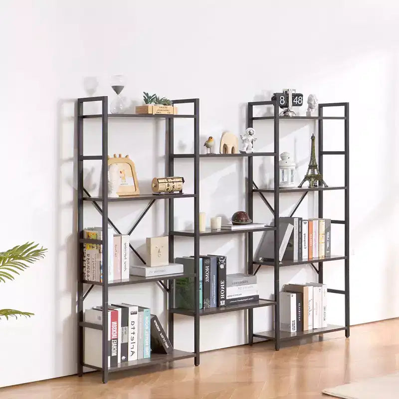VEVOR Scaffale Triplo in Metallo, Libreria Industriale a 11 Ripiani, Ampia Libreria Rustica Vintage con Ripiani Aperti, Scaffalatura Espositiva Indipendente