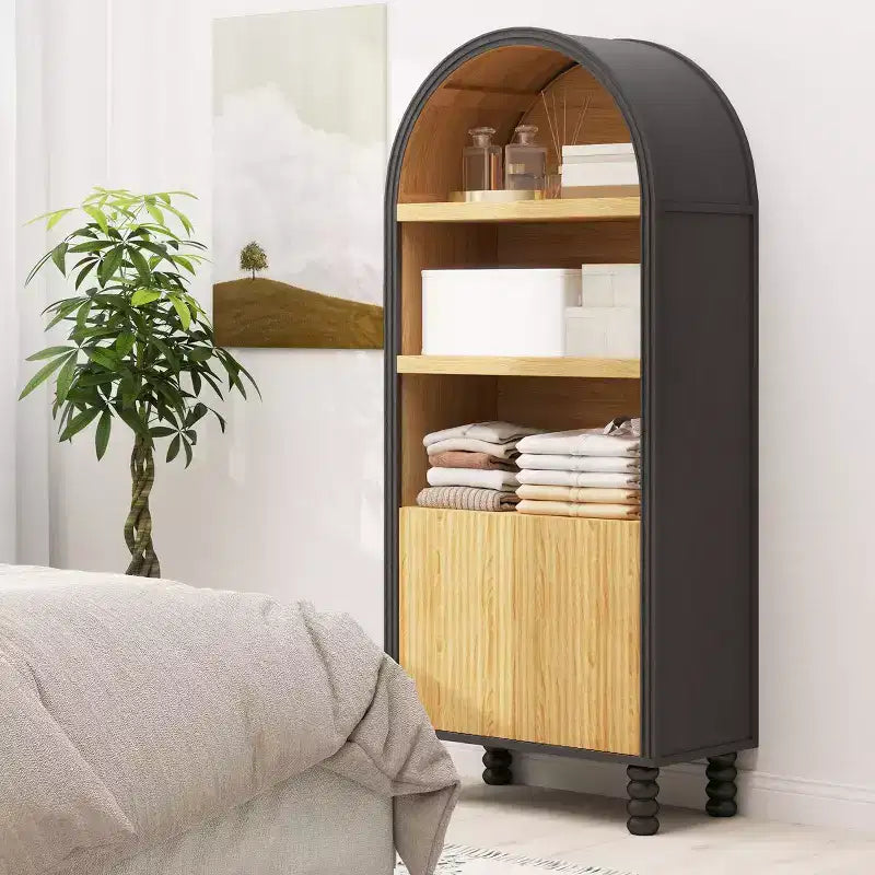 EROMMY Libreria a 5 ripiani ad arco con ripiani aperti e armadietto