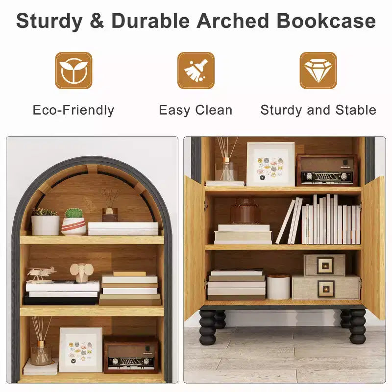 EROMMY Libreria a 5 ripiani ad arco con ripiani aperti e armadietto