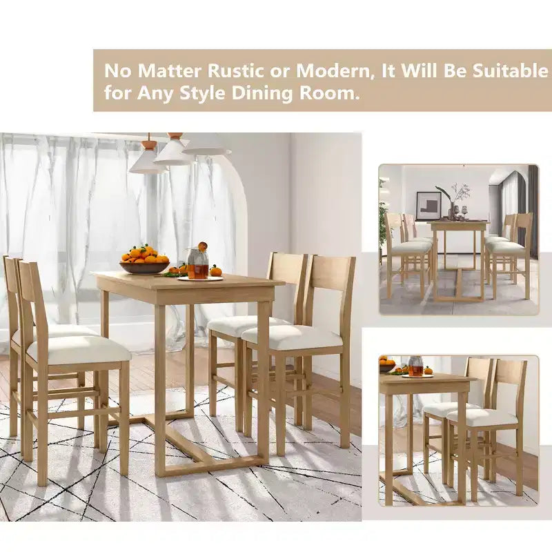 Set da pranzo Whisen a 5 pezzi, altezza bancone, con tavolo e 4 sedie