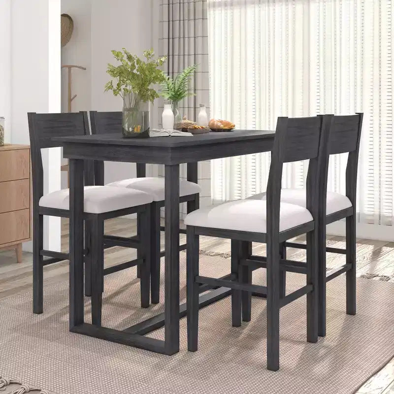 Set da pranzo Whisen a 5 pezzi, altezza bancone, con tavolo e 4 sedie