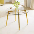 Modern minimalist style circular transparent tempered glass table, tempered glass tabletop, golden metal legs