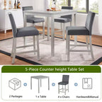 Set da tavolo a 5 pezzi ad altezza bancone con tavolo quadrato e 4 sedie imbottite, tavolo da pranzo ad altezza bancone con decorazione in cristallo e set di sedie