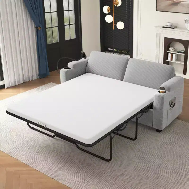 Divanetto trasformabile in velluto a coste Whisen 72.8 con materasso, porte USB e contenitore